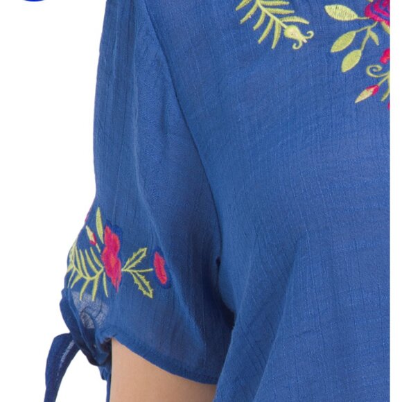 NEW FORGOTTEN GRACE Plus Embroidered Top Navy rayon blend 163mn - Picture 3 of 3